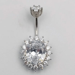 925 Silver Clear CZ Navel Ring for Women