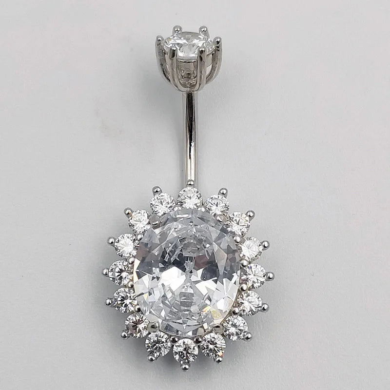 925 Silver Clear CZ Navel Ring for Women