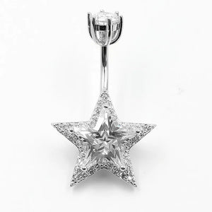 925 Silver Star CZ Belly Button Ring