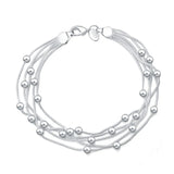 925 Silver Snake Chain Round Beads Bracelet for Women