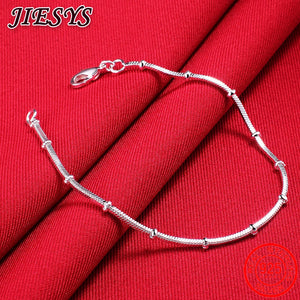 925 Silver Snake Bone Beads Chain Bracelet Women Jewelry