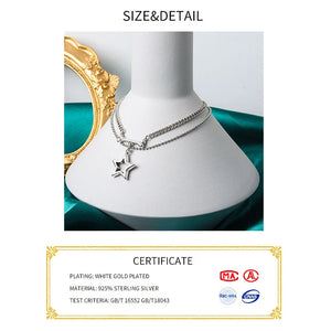 925 Silver Chain Necklace Double Line Stars Boho Style Woman Jewelry