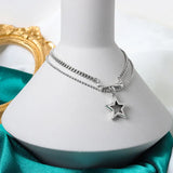925 Silver Chain Necklace Double Line Stars Boho Style Woman Jewelry