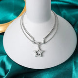 925 Silver Chain Necklace Double Line Stars Boho Style Woman Jewelry
