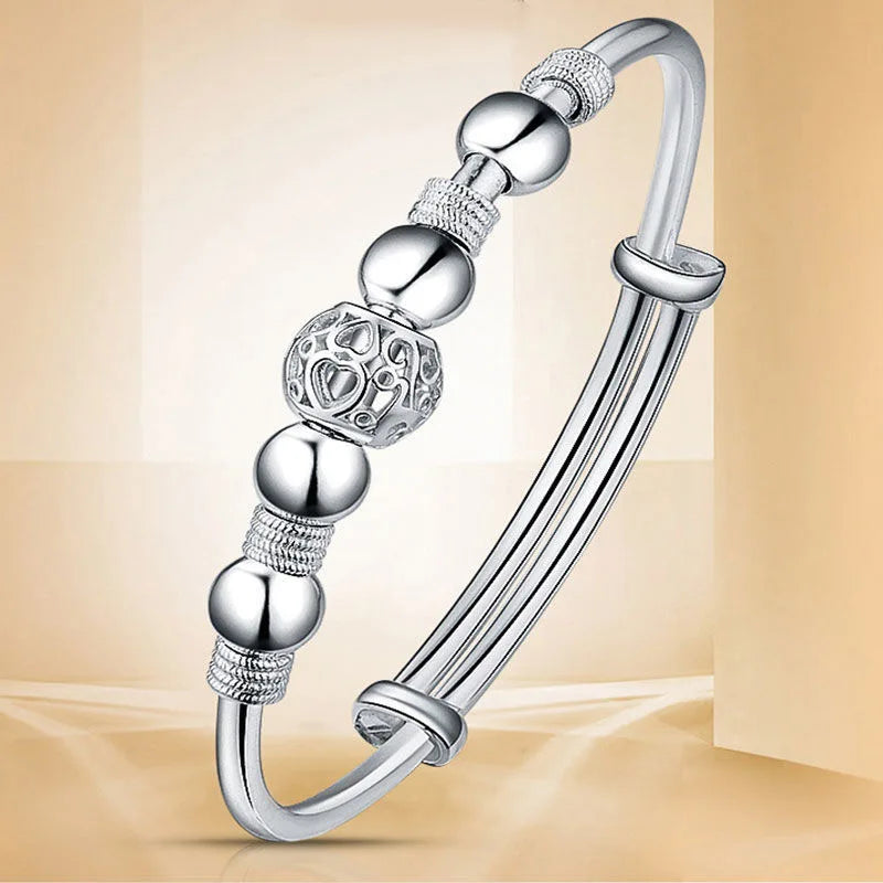 925 Sterling Silver Charm Lucky Beads Bangles Bracelets for Women
