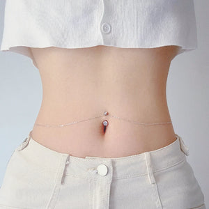 925 Silver Charming CZ Belly Button Ring Navel Chain Piercing Jewelry