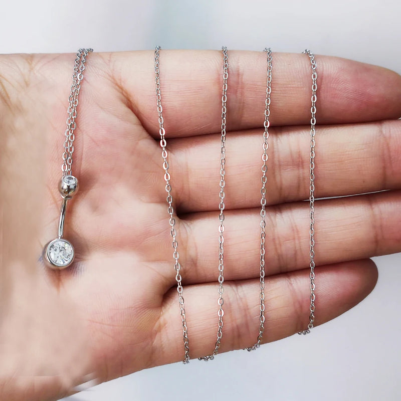 925 Silver Charming CZ Belly Button Ring Navel Chain Piercing Jewelry