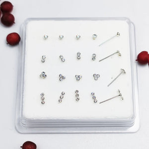 925 Silver Clear Crystal Nostril Stud Nose Bone Piercing Jewelry