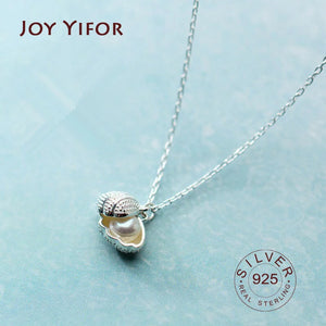 925 Sterling Silver Shell Pearl Crystal Pendant Necklace
