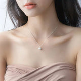 925 Sterling Silver Shell Pearl Crystal Pendant Necklace