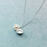925 Sterling Silver Shell Pearl Crystal Pendant Necklace