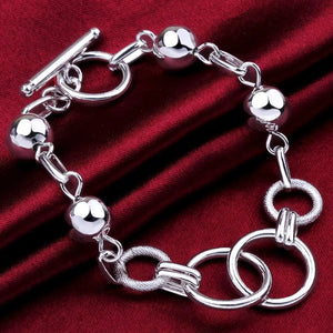 925 Silver Circle Beads Chain Bracelet for Women