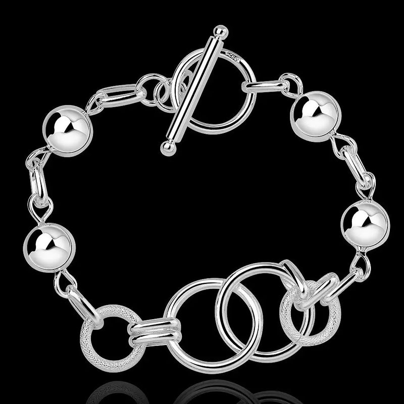925 Silver Circle Beads Chain Bracelet for Women
