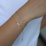 925 Silver Cz Charm Bracelet Moon Star Lightning Eye Colorful Cz