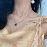 925 Silver Double Layer Heart Chain Necklace CZ Women Party Jewelry