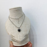 925 Silver Double Layer Heart Chain Necklace CZ Women Party Jewelry