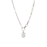 925 Silver Double Layer Dollar Shape Chain Necklace Zircon Jewelry