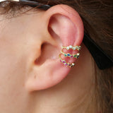 925 Silver Ear Cuff Clip On CZ Circle Rainbow Colors No Piercing Women Earring