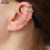 925 Silver Ear Cuff Clip On CZ Colors No Piercing Women Earring
