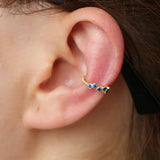 925 Silver Ear Cuff Clip On CZ Circle Rainbow Colors No Piercing Women Earring