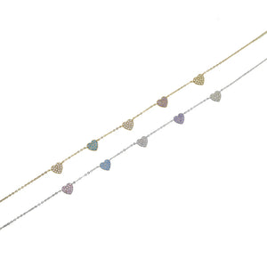925 Silver Colorful CZ Heart Necklace Girlfriend Choker Jewelry
