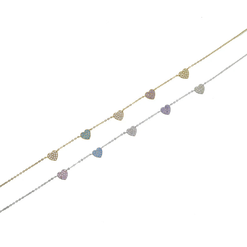 925 Silver Colorful CZ Heart Necklace Girlfriend Choker Jewelry