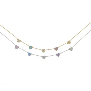 925 Silver Colorful CZ Heart Necklace Girlfriend Choker Jewelry