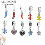 925 Silver Heart-shaped Cross Pendant Beads for Charm Women Jewelry