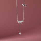 925 Silver Zircon Bow Necklace for Women Sweet Clavicle Chain