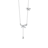 925 Silver Zircon Bow Necklace for Women Sweet Clavicle Chain