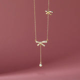 925 Silver Zircon Bow Necklace for Women Sweet Clavicle Chain