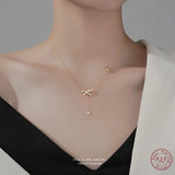 925 Silver Zircon Bow Necklace for Women Sweet Clavicle Chain