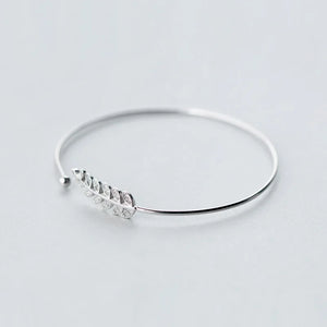 925 Silver Branch Leaf Wheat Bangle Cuff Bracelet CZ