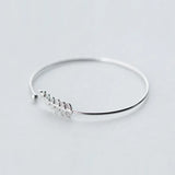925 Silver Branch Leaf Wheat Bangle Cuff Bracelet CZ
