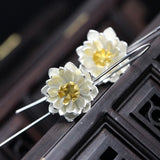 925 Silver Long Flower Earrings Prevent Allergy