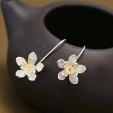 925 Silver Long Flower Earrings Prevent Allergy