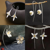 925 Silver Long Flower Earrings Prevent Allergy