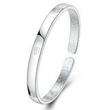 925 Silver Lucky Leaf Glossy Cuff Bracelet Bangle Women Jewelry