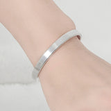 925 Silver Lucky Leaf Glossy Cuff Bracelet Bangle Women Jewelry