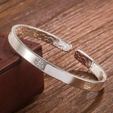 925 Silver Lucky Leaf Glossy Cuff Bracelet Bangle Women Jewelry