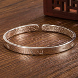 925 Silver Lucky Leaf Glossy Cuff Bracelet Bangle Women Jewelry