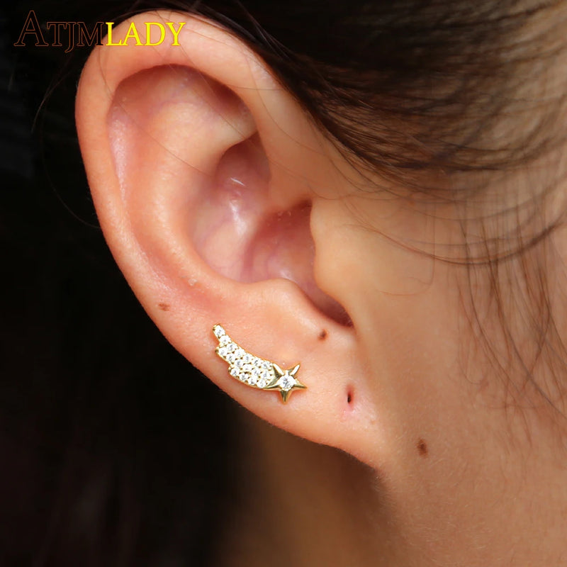 925 Silver Crystal Star Wedding Earrings CZ Bridal Jewelry