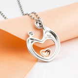 925 Silver Mother Child Necklace Hand in Hand Heart Pendant Love Family
