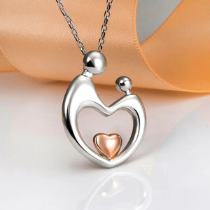 925 Silver Mother Child Necklace Hand in Hand Heart Pendant Love Family