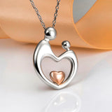 925 Silver Mother Child Necklace Hand in Hand Heart Pendant Love Family