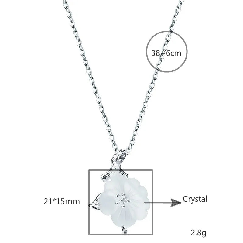 925 Silver Crystal Flower Necklace Women Lady Fine Jewelry