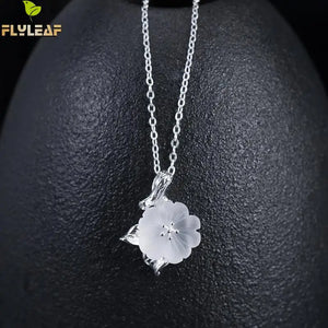 925 Silver Crystal Flower Necklace Women Lady Fine Jewelry