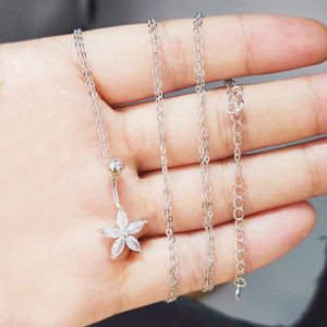 925 Sterling Silver Flower Cubic Zircon Belly Button Ring Body Chain