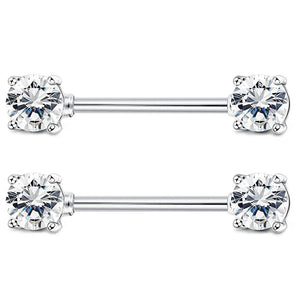 925 Sterling Silver Nipple Rings Barbell Crystal Ball Piercing 14G 2pcs/lot