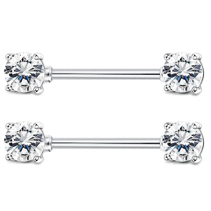 925 Sterling Silver Nipple Rings Barbell Crystal Ball Piercing 14G 2pcs/lot